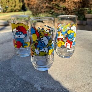 Set of 3 Smurf Themed Glass Set by Peyo 1982 1983 NEW